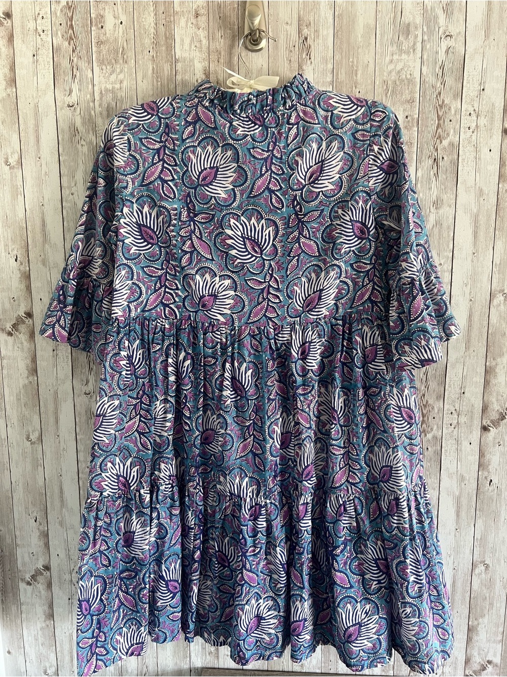 Jude Connally Maria Cotton Voile Blue & Purple Floral Mini Dress Boho Tier Small - Picture 2 of 5